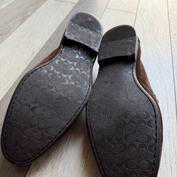 Coach Dark Brown Suede Loafers with Gold Accent